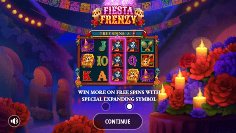 Fiesta Frenzy - hoofdmenu en inzetinstellingen